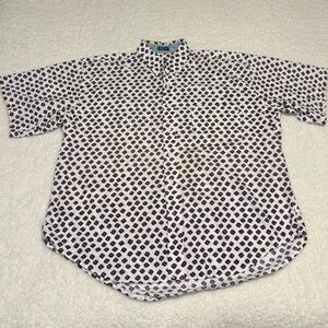 Pendleton Men Vintage White Geometric Short Sleeve Button Shirt